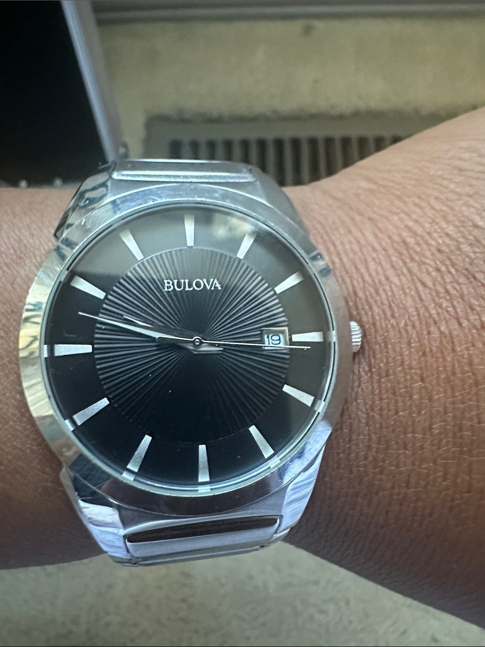 Bulova Silver-Tone Watch with Black Dial